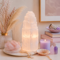 Lámpara de Selenita Natural – Torre de Luz (20 cm aprox.)