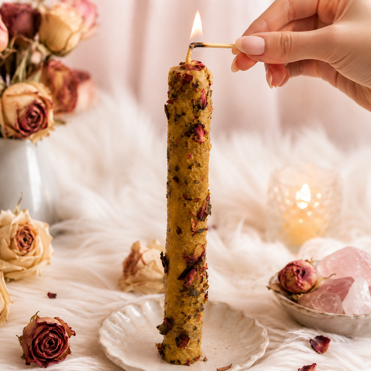 Vela de Miel con Rosas AMOR PROPIO Y VÍNCULOS
